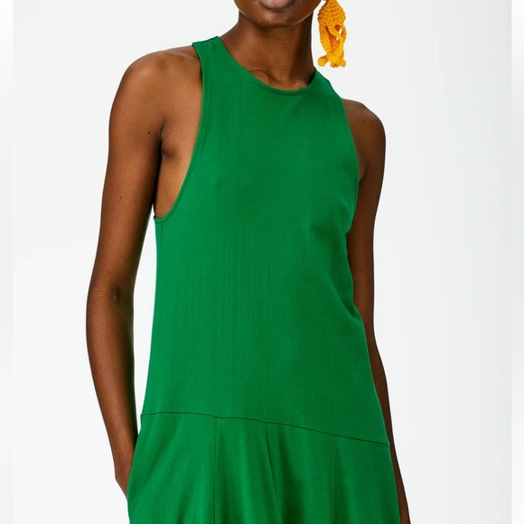 Tibi Sleeveless T-Shirt Dress 2 Green Casual Cotton Racerback Asymmetrical Prep - Picture 3 of 16